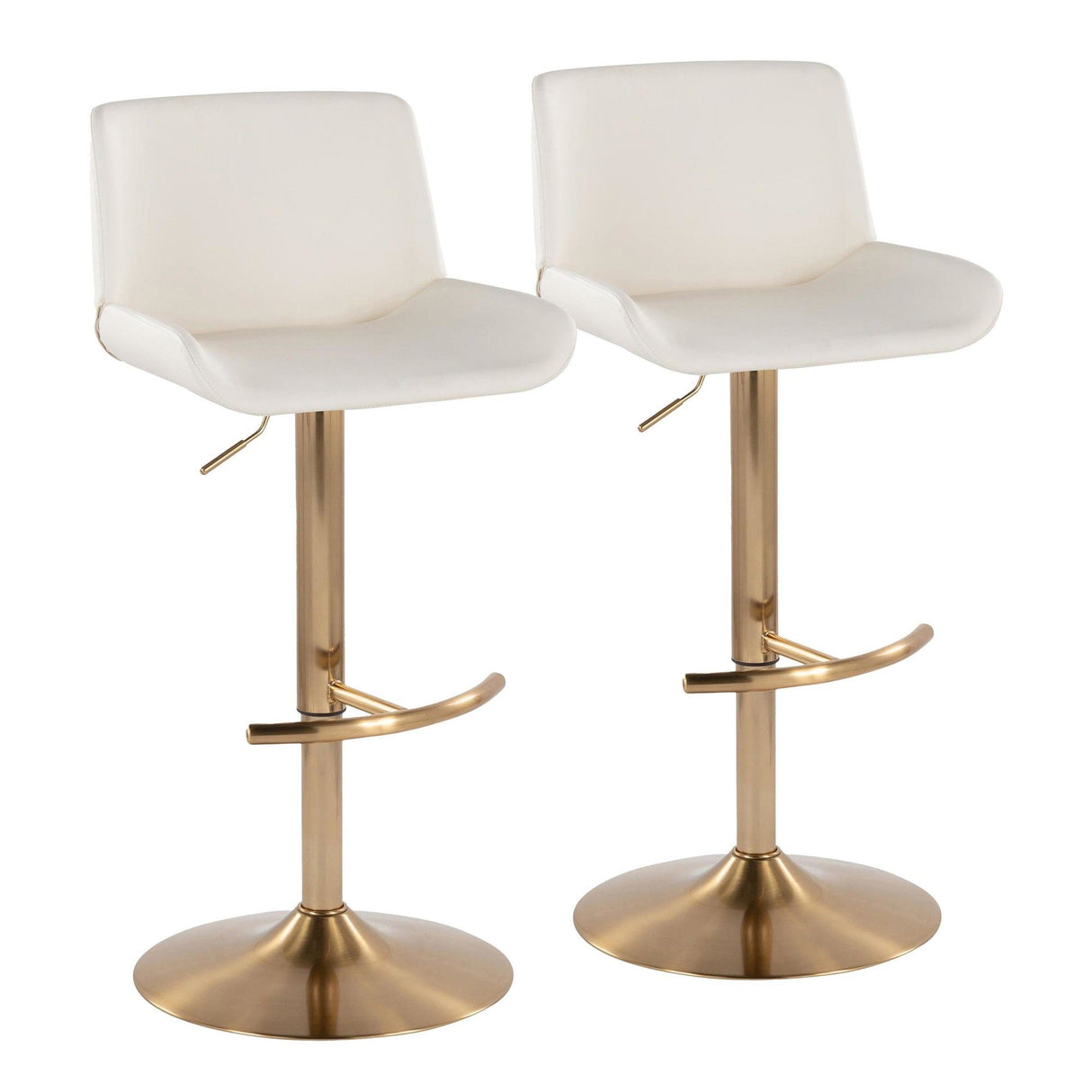 Santi - Upholstered Adjustable Barstool With Swivel And Rounded T Footrest (Set of 2) - Gold Metal
