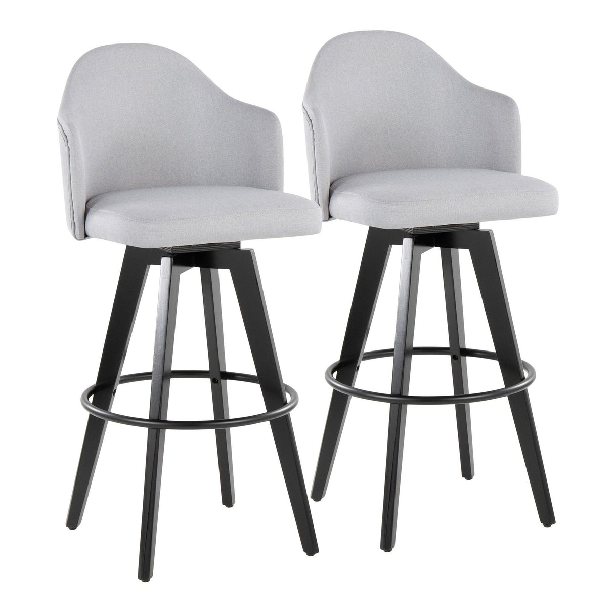 Ahoy - Upholstered Fixed-Height Barstool (Set of 2) - Black Base, Black Footrest
