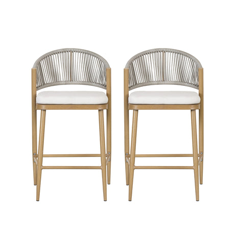 Outdoor 26" Counter Height Metal Frame Counter Stools With Scallop Shaped Backrest & Water Resistant Cushions