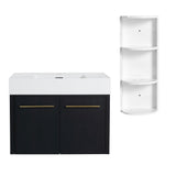 Modern Wall Mounted Bathroom Vanity With Thick Edge Resin Sink And Storage Rack