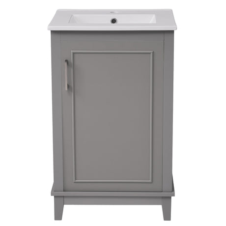 Modern Small Bathroom Vanity Cabinet With Ceramic Basin, Ample Storage, 1 Soft Close Door