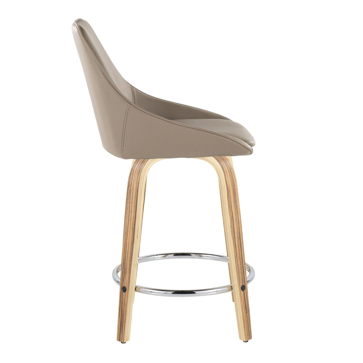 Diana - 24" Fixed-Height Counter Stool With Swivel And Round Chrome Metal Footrest (Set of 2) - Zebra Wood