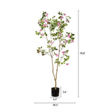 Artificial Bougainvillea Tree With Pot, Realistic Faux Flowering Plant Leaves And Blooms, Decor For Home Office - Green Leaves / Pink