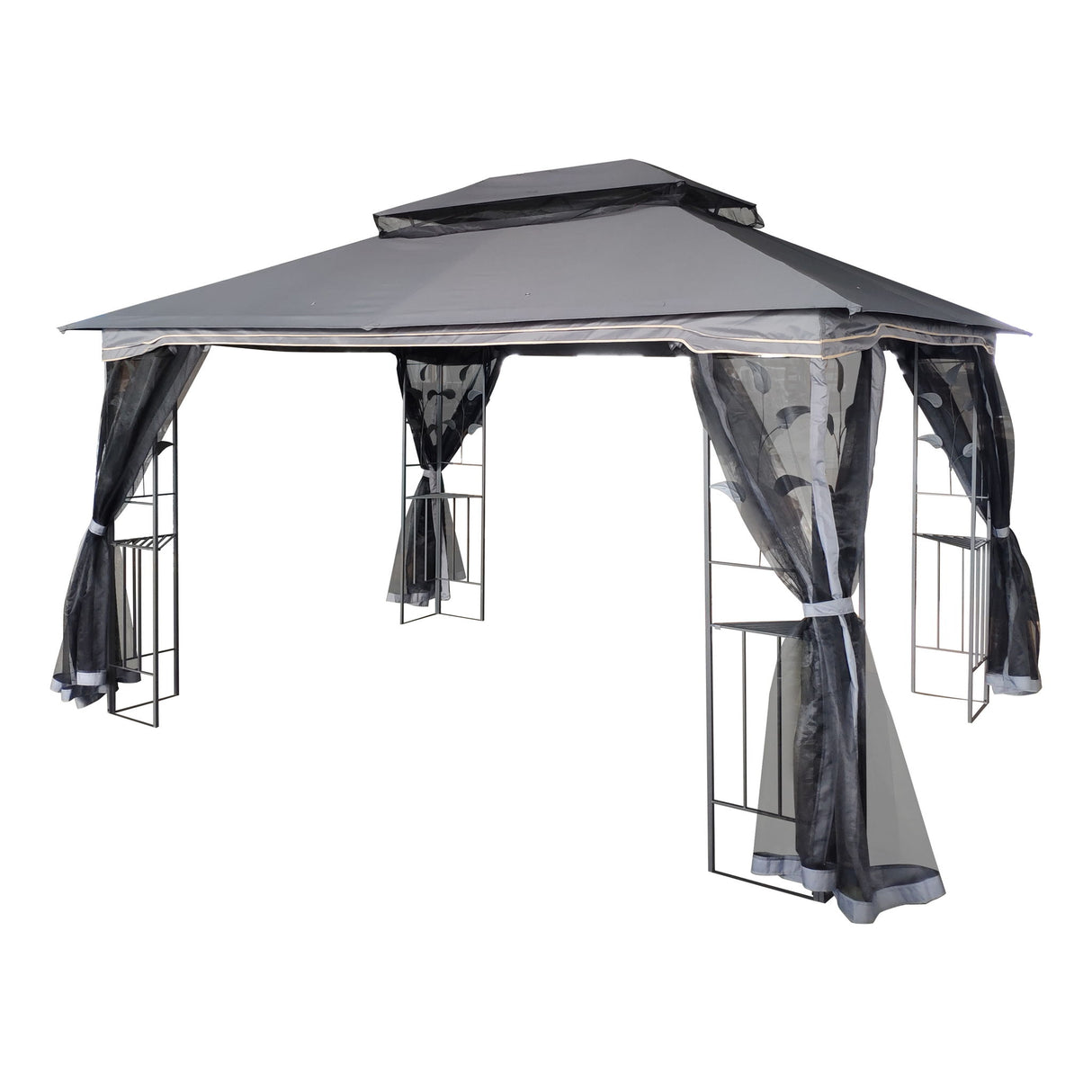 Patio Gazebo Tent With Ventilated Double Roof And Mosquito Net For Backyard Or Garden