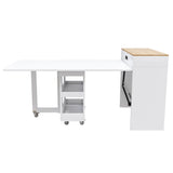 Extendable Dining Table With Power Socket, Lockable Casters, Storage Cabinet