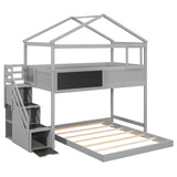 House Style Bunk Bed With Storage Staircase And Blackboard