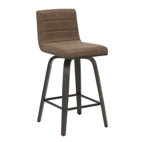 Vienna - 35.5" Swivel Counter Height Square Back Wood Bar Stool With Faux Leather Seat
