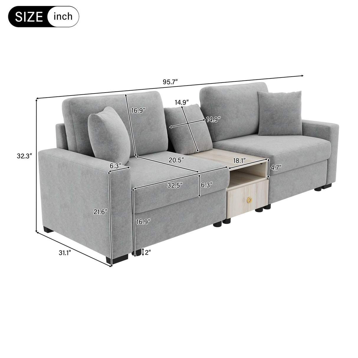 Modular Sofa Couch With Storage Armrest And Center Console