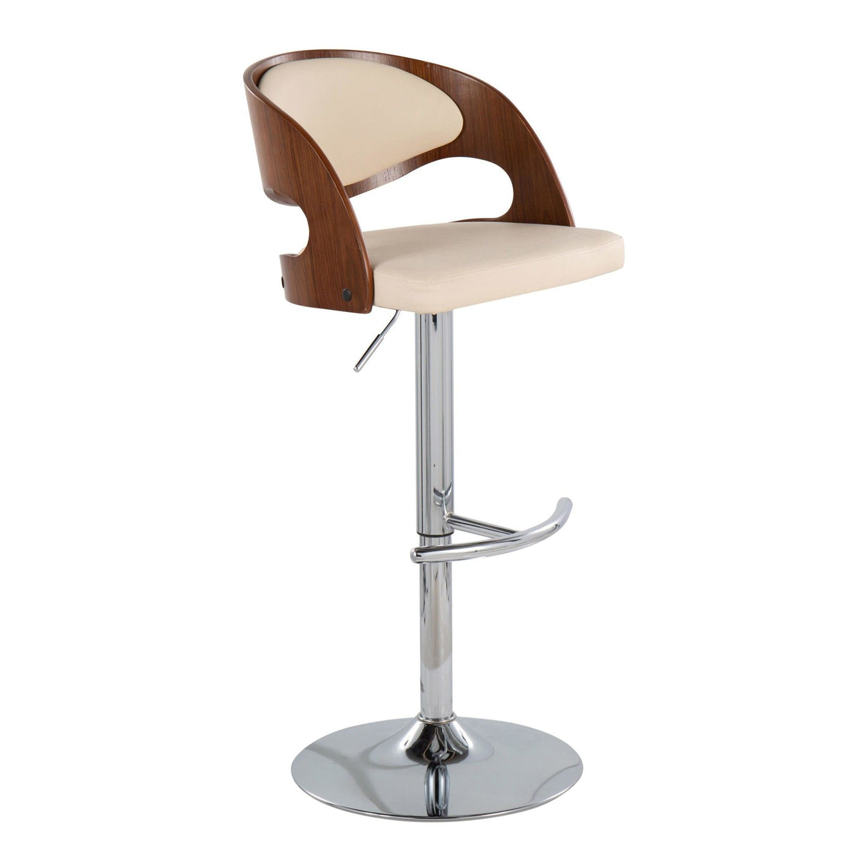 Pino - Adjustable Barstool With Swivel - Walnut And Cream Faux Leather
