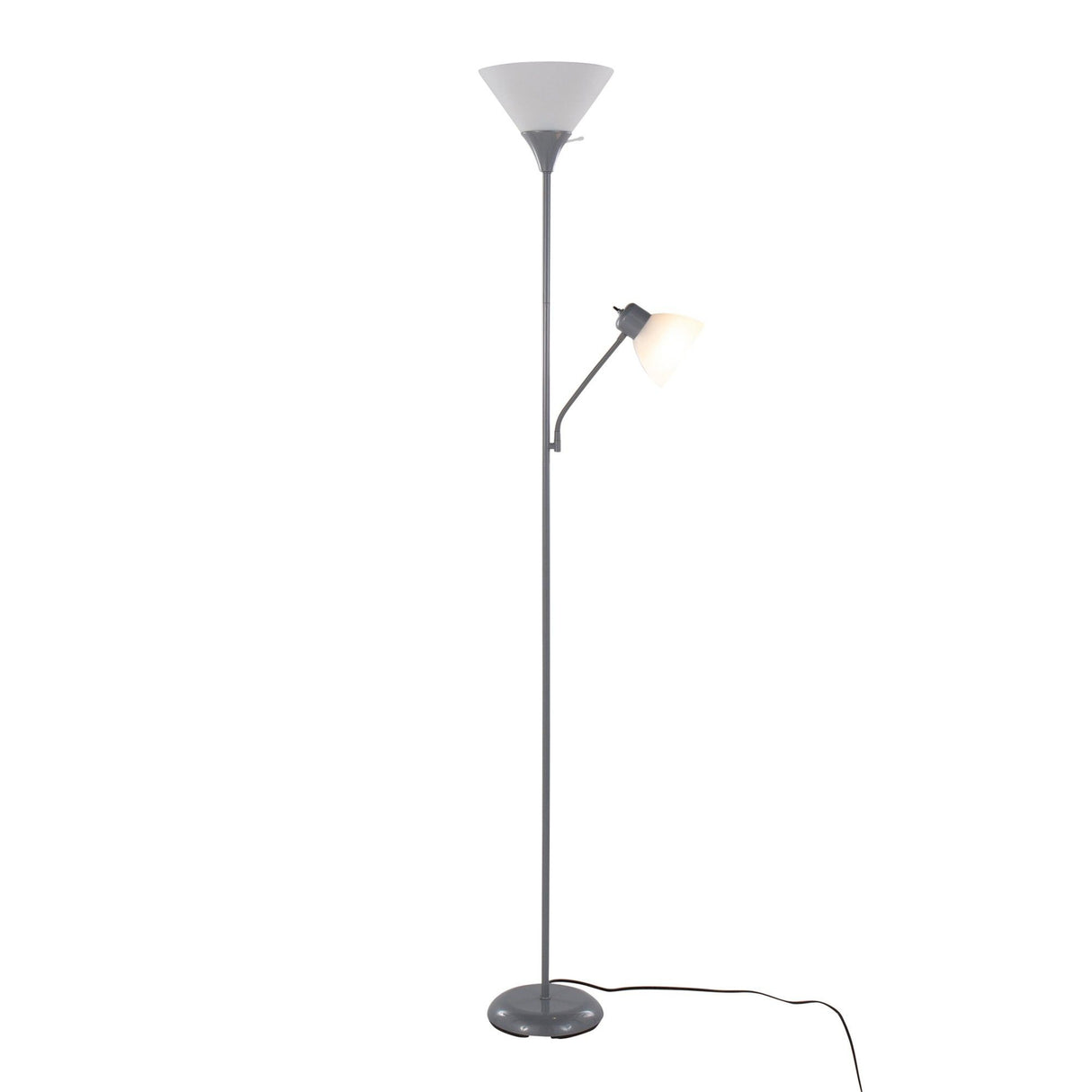 Dual - 72" Floor Lamp - Silver Metal And Frosted White Plastic Shades