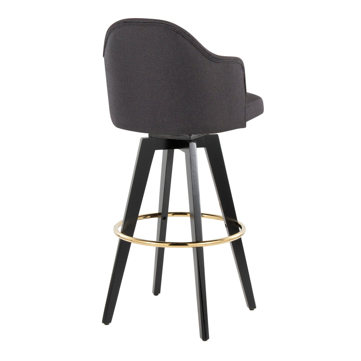 Ahoy - Upholstered Fixed-Height Barstool (Set of 2) - Black Base, Gold Footrest