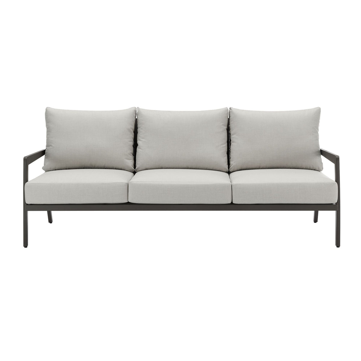 Avila - Outdoor Sofa With Woven Rattan Details Aluminum Frame And Cushions - Dark Bronze / Silver Ash