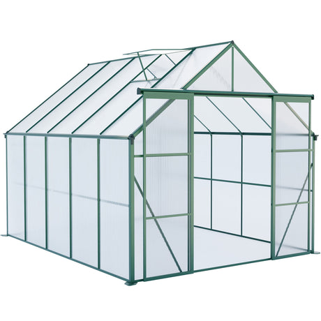 Double Door Polycarbonate Greenhouse Raised Base And Anchor Aluminum Heavy Duty Walk In Greenhouses For Outdoor Backyard In All Season