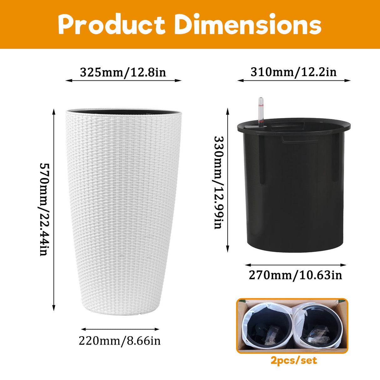 Tall Planters Set With Water Level Monitor And Auto Watering