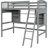 Loft Bed With Storage Shelves, Desk And Ladder