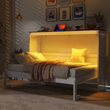 Murphy Bed With LED Light, Foldable Wall Bed Cabinet