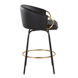Claire - 26" Fixed-Height Counter Stool With Swivel And Round Gold Metal Footrest (Set of 2) - Black Metal