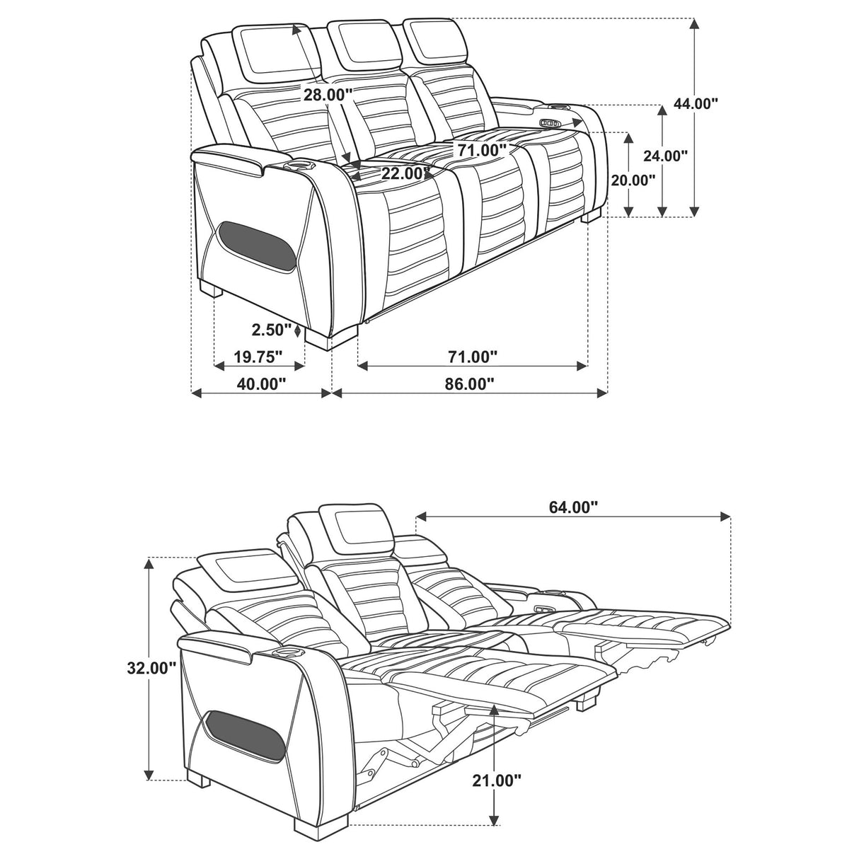Isadora - Power Reclining Sofa With Dual Independent Recline - Black