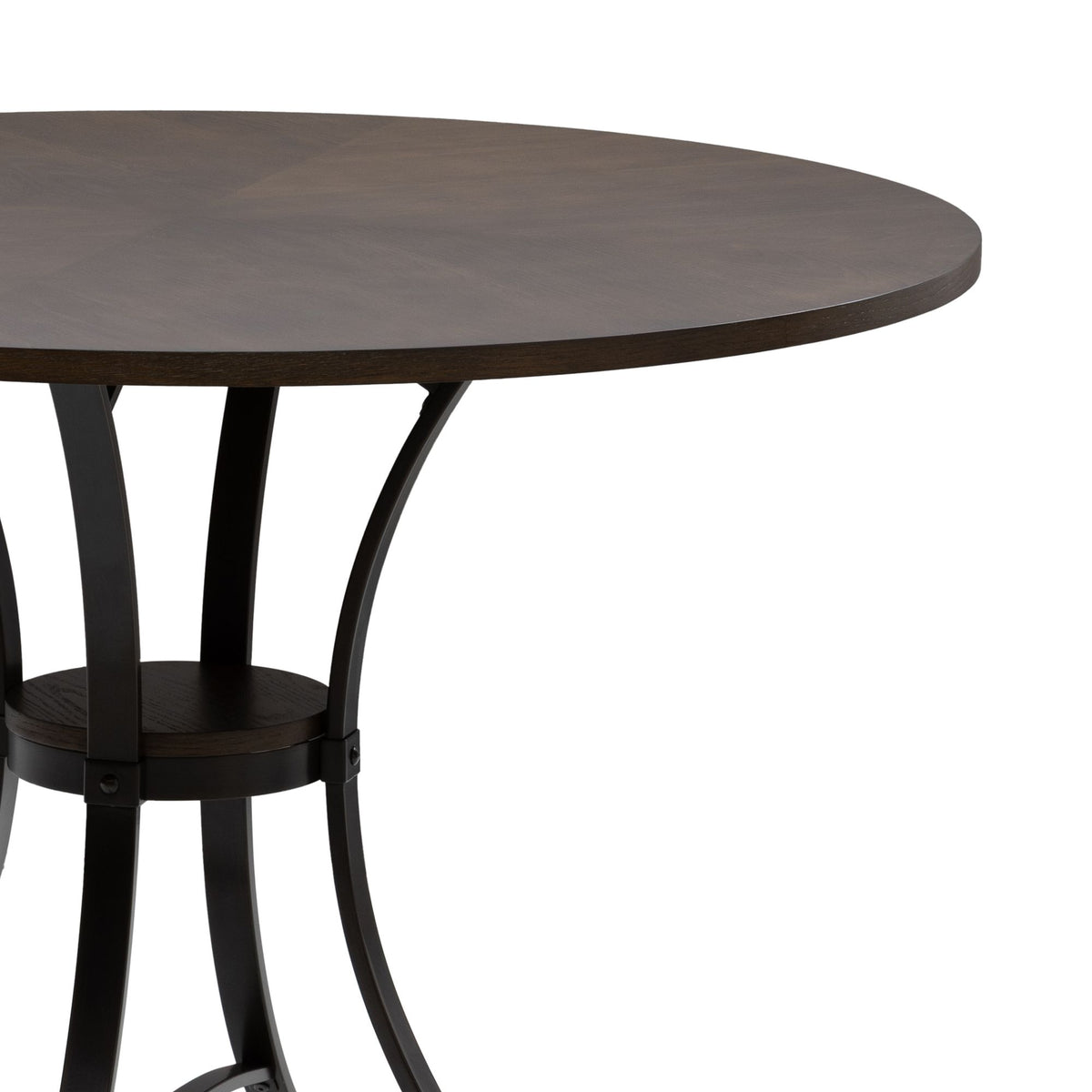 Winslow - 5-Piece Round Walnut Wood Tabletop Dining Table Set With Stools, Seats Up To 4 - Mushroom Brown / Black