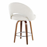 Renee - Upholstered Fixed-Height Barstool (Set of 2) - Walnut Wood, Chrome Metal