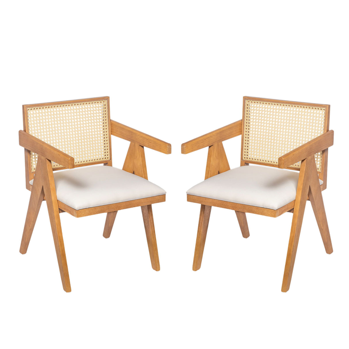 Chandigarh Farmhouse Style Cane Upholstered Dining Chairs (Set of 2)