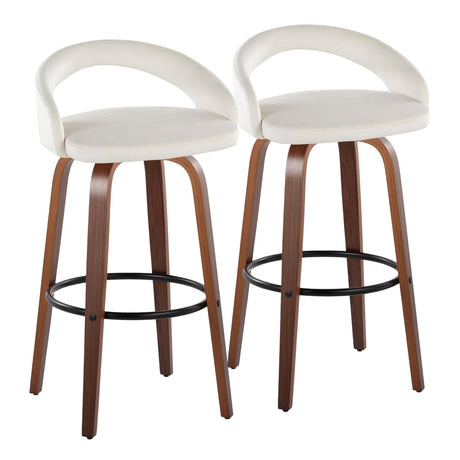 Grotto - Upholstered Fixed-Height Barstool (Set of 2) - Walnut Wood