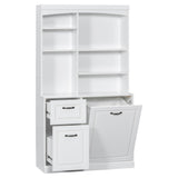 Bathroom Storage Cabinet With Tilt Out Hamper, Tall Free Standing Organizer With Drawers & Adjustable Shelves, Linen Tower With Steel Handles - White