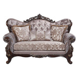 Benbek - Loveseat With 3 Pillows - Fabric & Antique Oak