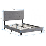 Modern Upholstered Platform Bed Frame With Button Tufted Linen Headboard And Wood Slat Support