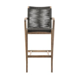 Brielle - Outdoor Light Eucalyptus Wood And Charcoal Rope Bar Height Stool Set
