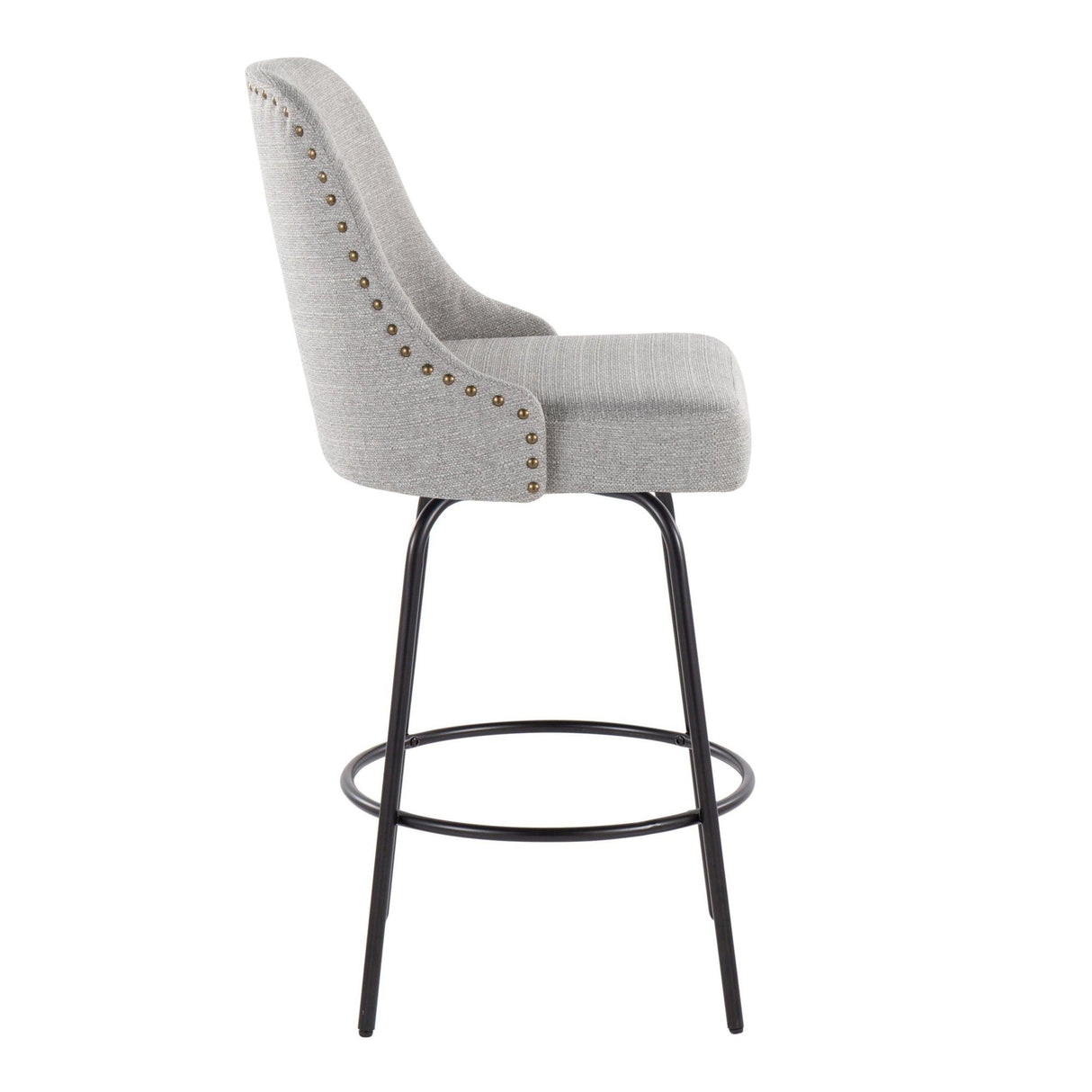 Marcel - 27" Fixed-Height Counter Stool With Swivel And Round Black Metal Footrest (Set of 2) - Black Metal