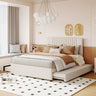 Upholstered Platform Bed With Drawers, Classic Headboard Design