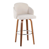 Dahlia - Contemporary Fixed-Height Barstool (Set of 2) - Walnut Wood, Chrome Footrest