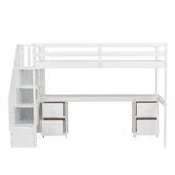 Loft Bed Frame With Built In Desk And Double Storage Drawers