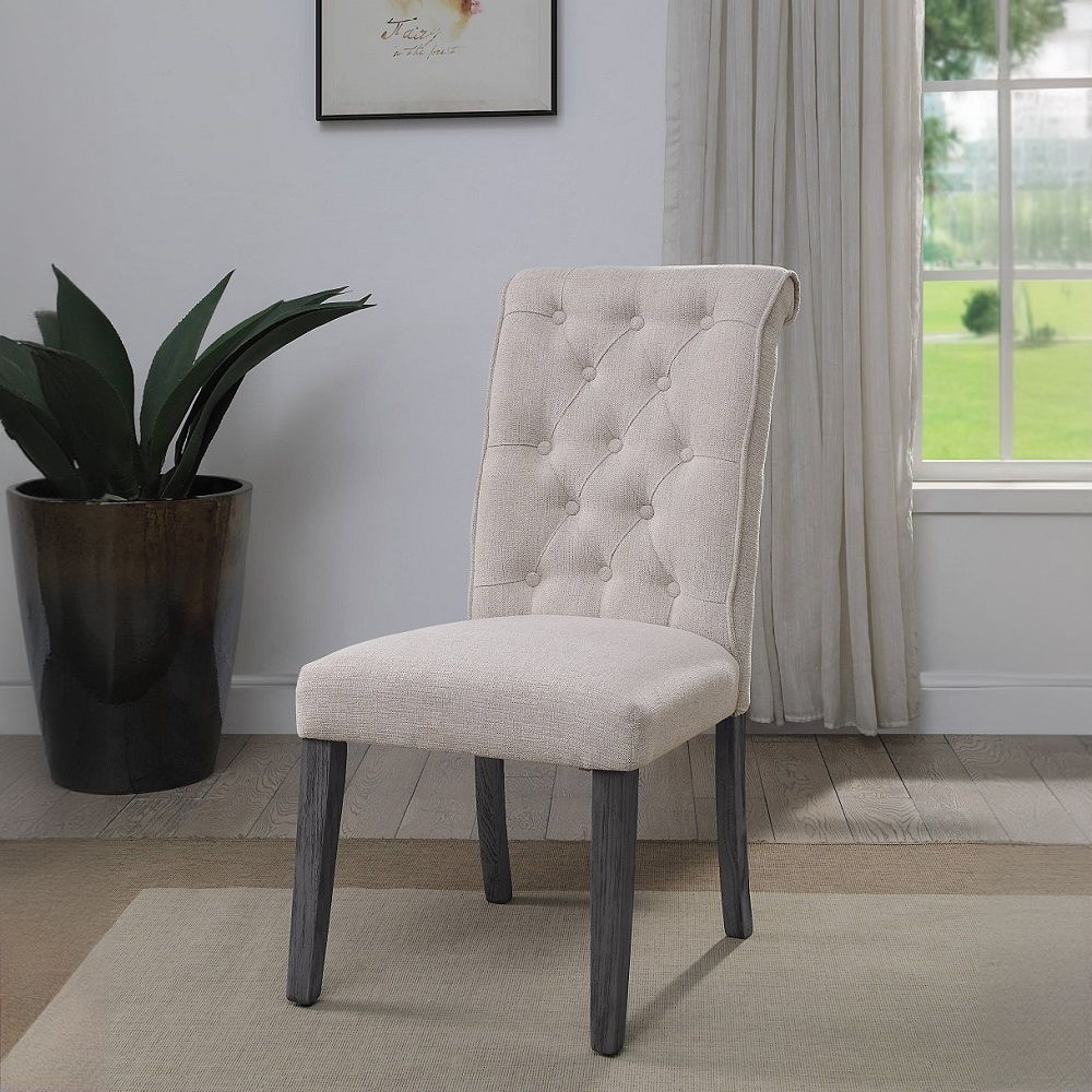 Yabeina - Side Chair Set of 2) - Beige Linen & Gray
