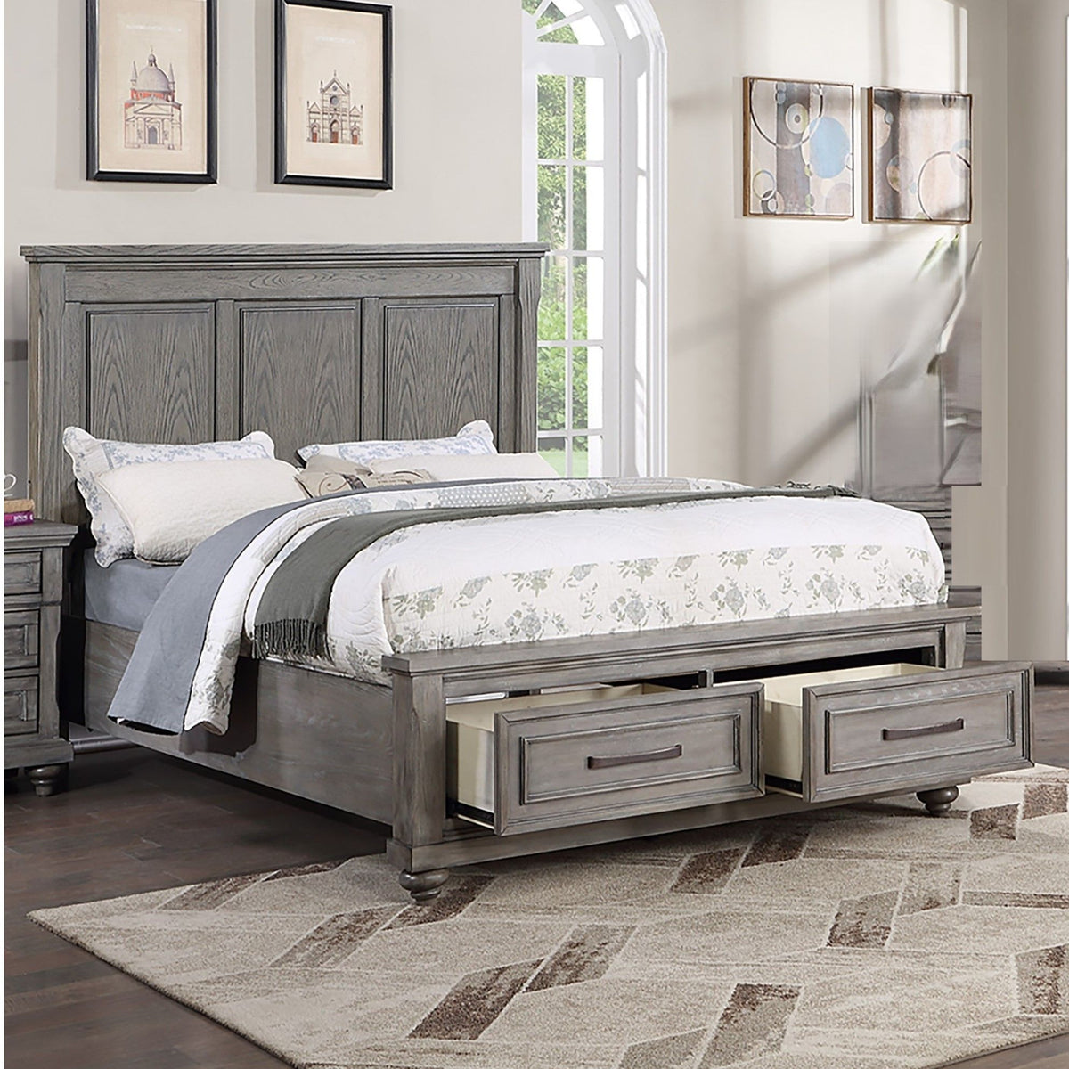 Bed With Drawers, Tall Panel Headboard