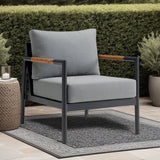 Crown - Aluminum And Teak Wood Outdoor Chair - Black / Dark Gray