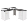 Fluted L-Shaped Desk With Charging Station & Storage Cabinet