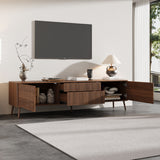 Fluted TV Stand With Storage Drawers And Cabinets For TVs Up To 80", Soft-Close Hinges, Cable Management - Walnut