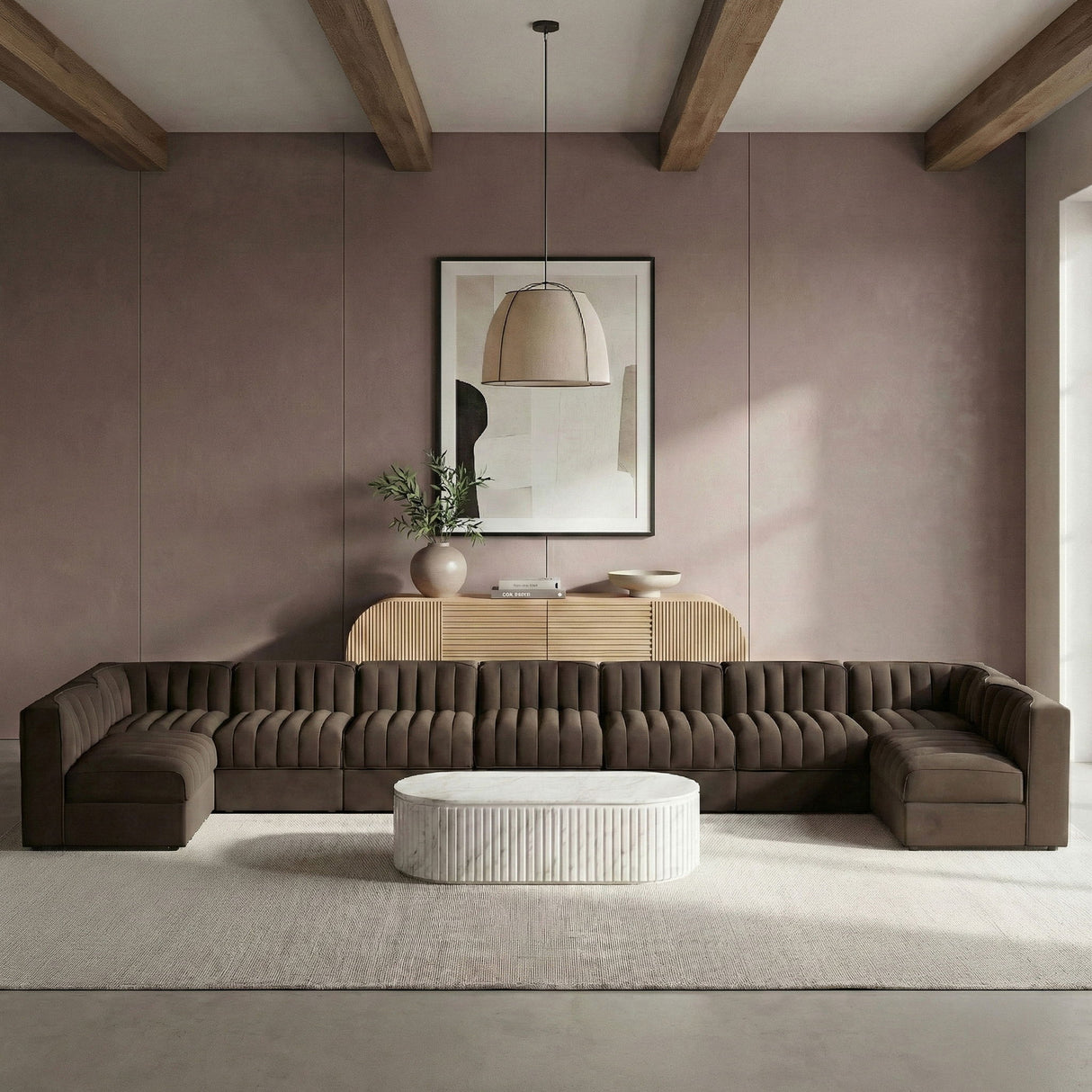 Rummi - Armless Velvet Performance Fabric Upholstered 9 Piece Modular Sectional
