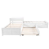 L Shaped Platform Bed With Trundle And Drawers Linked With Built In Desk