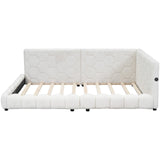 Upholstered Full Size Platform Bed With LED Belt And USB Ports - White