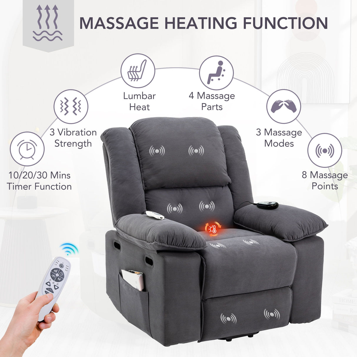 Massage Recliner Power Lift Chair With Adjustable Massage And Heating Function
