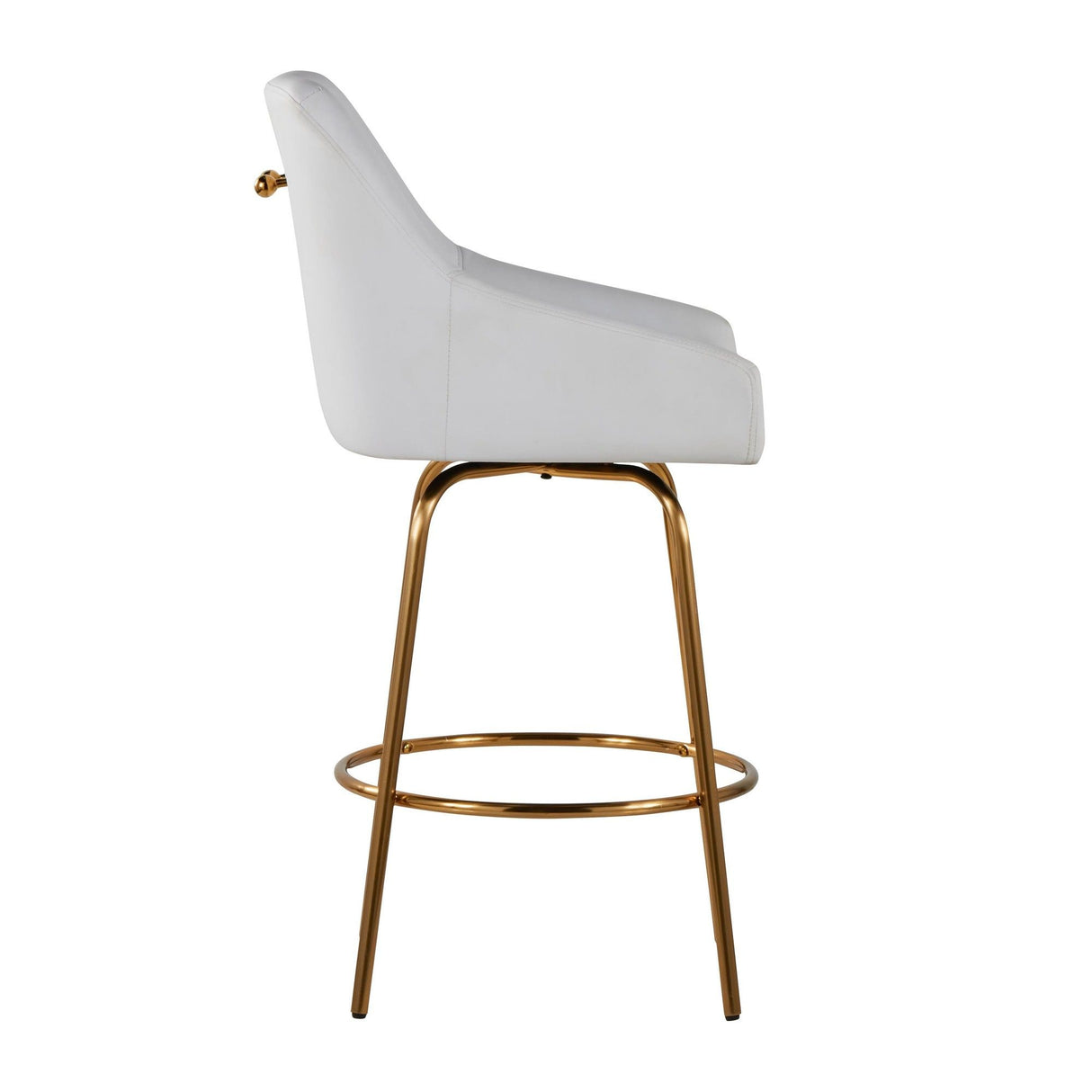 Hannah - Transitional Fixed-Height Swivel Counter Stool (Set of 2) - White Faux Leather, With Gold Metal Legs And Footrest With Gold Handle Accent