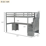 Loft Bed Frame With Built In Desk And Double Storage Drawers
