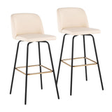 Toriano - Fixed-Height Barstool (Set of 2) - Black Metal, Cream Faux Leather, Gold Metal