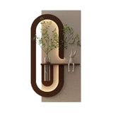 Adjustable LED Sandstone Wall Decor With Simulated Plants 3D Art Sculpture, Glass Vase & Rabbit Statue, Remote Control - Light Coffee