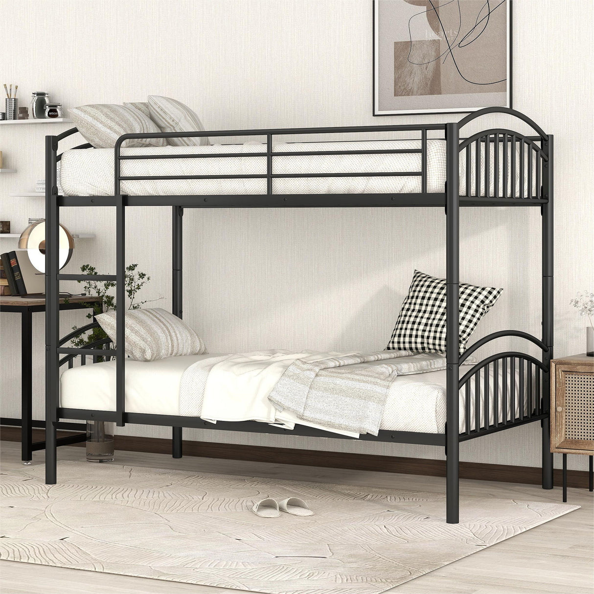 Twin Over Twin Bunk Bed, Divided Into Two Beds - Black