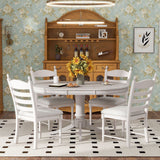 Trexm 5-Piece Retro Functional Dining Table Set Wood Round Extendable Dining Table And 4 Upholstered Dining Chairs (Antique White)