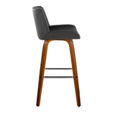 Santi - 30" Fixed-Height Barstool With Swivel And Square Chrome Metal Footrest (Set of 2) - Walnut Wood